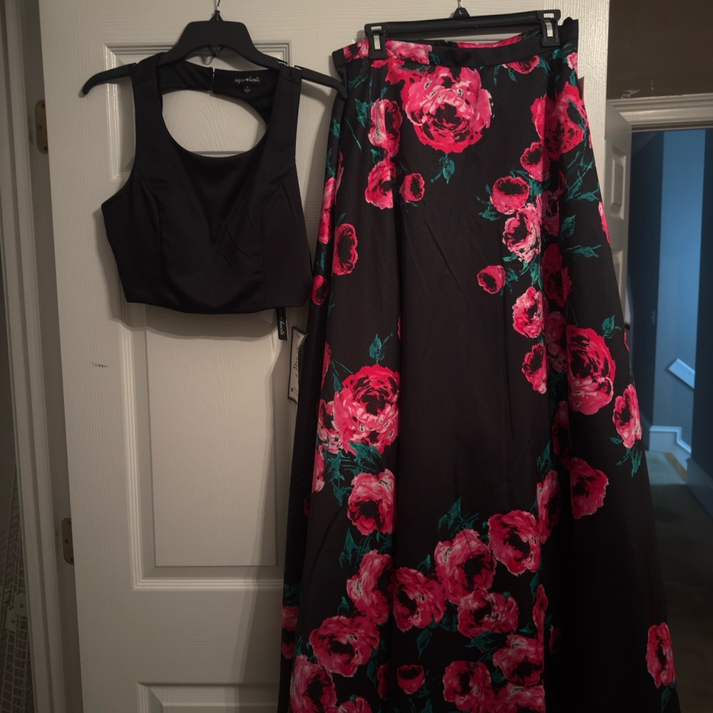 Sequin Hearts Black and Ivory Two-Piece Set